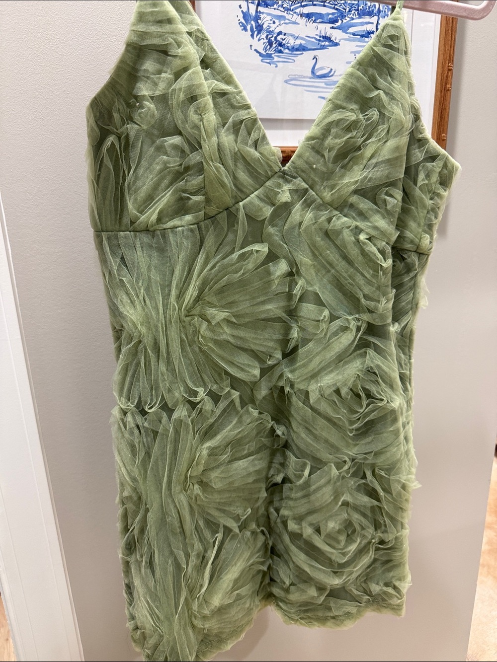 Le Lis Olive Green Floral Tulle Mini Dress